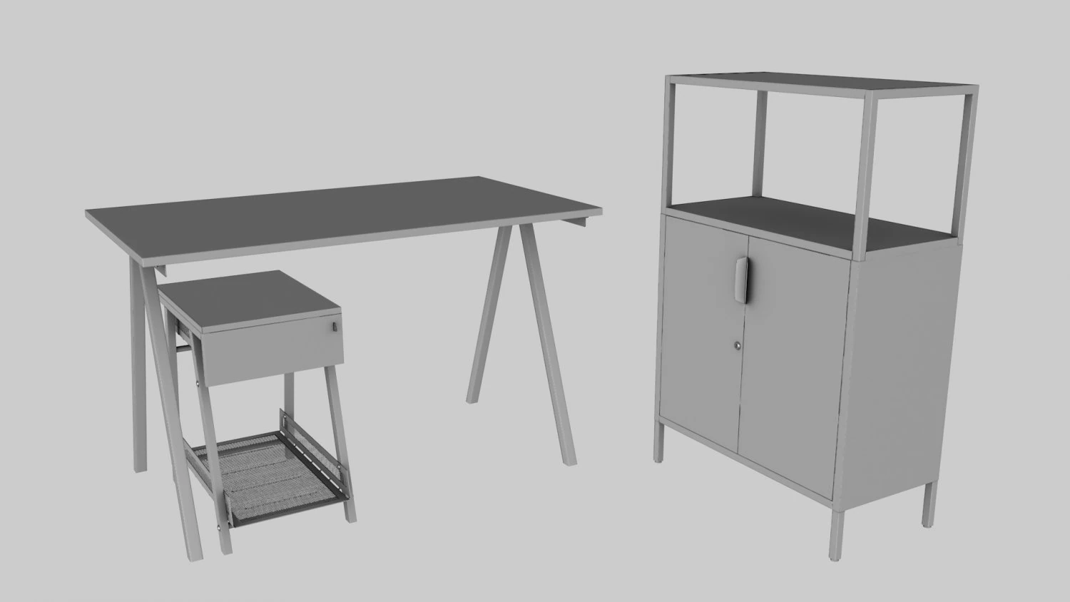 Furniture Set IKEA TROTTEN - Table Cabinet Drawer unit 3D Model .c4d .max .obj .3ds .fbx .stl .blend