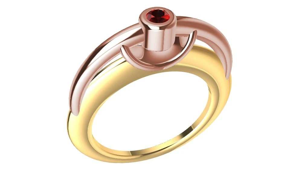 bicolor ring with gem 3D Print Model .c4d .max .obj .3ds .fbx .stl .blend 