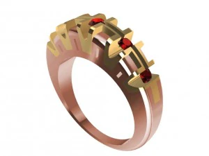 anel bicolor com pedras preciosas Modelo de Impressão 3D
