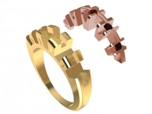 anel bicolor com pedras preciosas Modelo de Impressão 3D