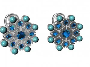 turkuaz ve değerli taşlarla süslenmiş küpeler 3D Baskı Modeli