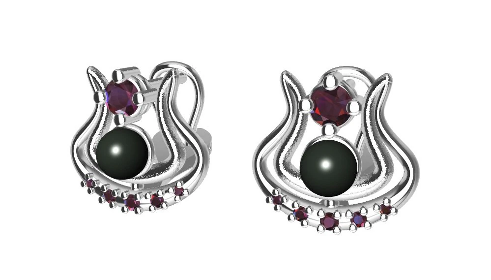 earrings with pearl and gems 3D Print Model .c4d .max .obj .3ds .fbx .stl .blend 