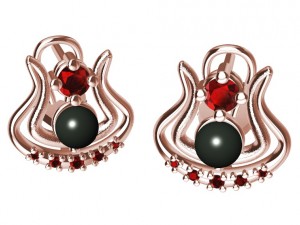 earrings with pearl and gems 3D 프린트 모델