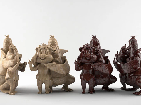 企鹅和仓鼠雕像 3D 打印模型