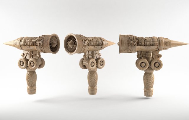 Cane-handle ornately carved wooden handle 3D model 3D printable