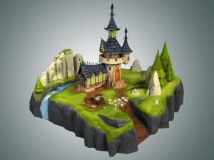 low poly stylized castle environment Model 3D