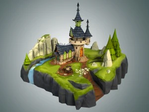 ambiente de castelo estilizado de baixo poli Modelo 3D