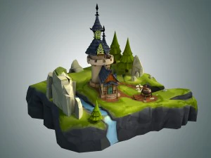 low poly stylized castle environment 3D Model