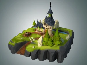 low poly stylized castle environment 3D Model