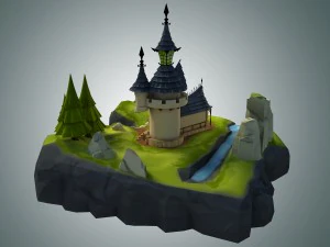 low poly stylized castle environment 3D Model