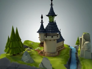 low poly stylized castle environment 3D Model