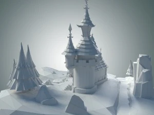 low poly stylized castle environment 3D Model