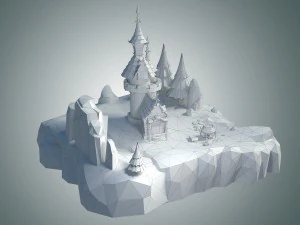 low poly stylized castle environment 3D Model