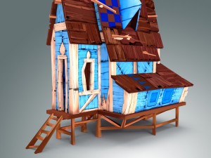 low poly stylized wooden house 3D Modell