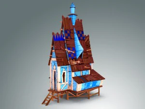 low poly stylized wooden house 3D Model