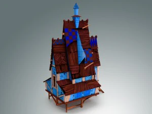 low poly stylized wooden house 3D Model