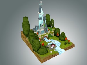 low poly fantasy castle 3D मॉडल
