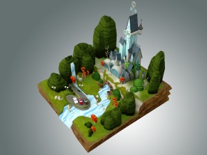 low poly fantasy castle 3D मॉडल
