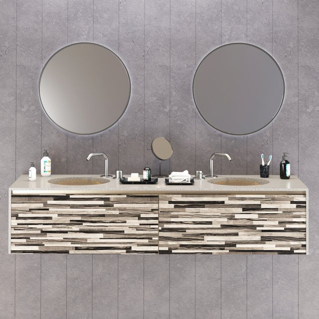 double washbain design - grey marble and wood 3D Модель .c4d .max .obj .3ds .fbx .stl .blend 