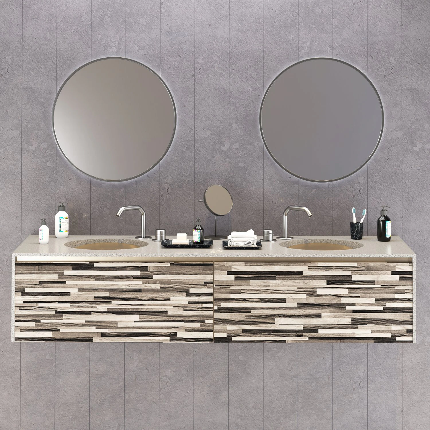 double washbain design - grey marble and wood 3D Model .c4d .max .obj .3ds .fbx .stl .blend 