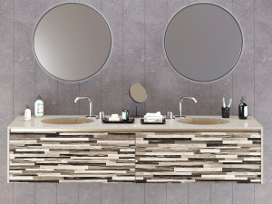 double washbain design - grey marble and wood 3D Model