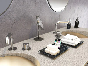 double washbain design - grey marble and wood 3D Model