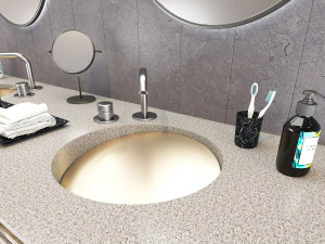 double washbain design - grey marble and wood 3D Model