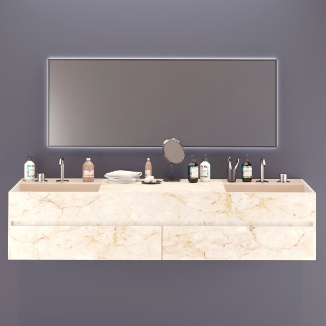 double washbain design - white marble 1400 2000 -30 royalty free license Modelo 3D .c4d .max .obj .3ds .fbx .stl .blend 