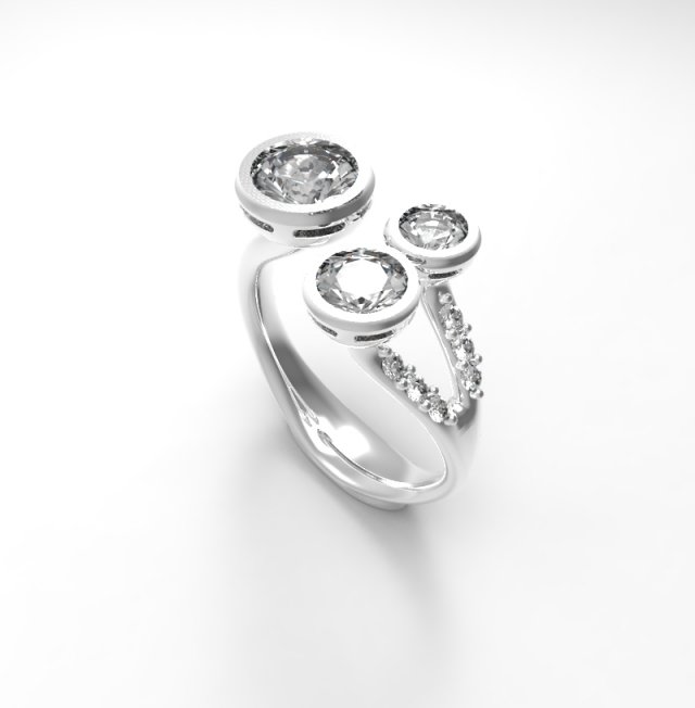 ring 3 diamond 3Dプリントモデル .c4d .max .obj .3ds .fbx .stl .blend 