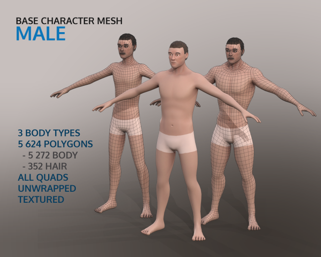 base character mesh - male 3D 모델 .c4d .max .obj .3ds .fbx .stl .blend 
