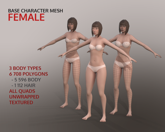 base character mesh - female 3D 模型 .c4d .max .obj .3ds .fbx .stl .blend 