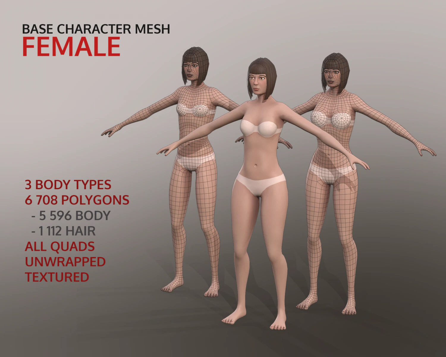 base character mesh - female 3D Model .c4d .max .obj .3ds .fbx .stl .blend