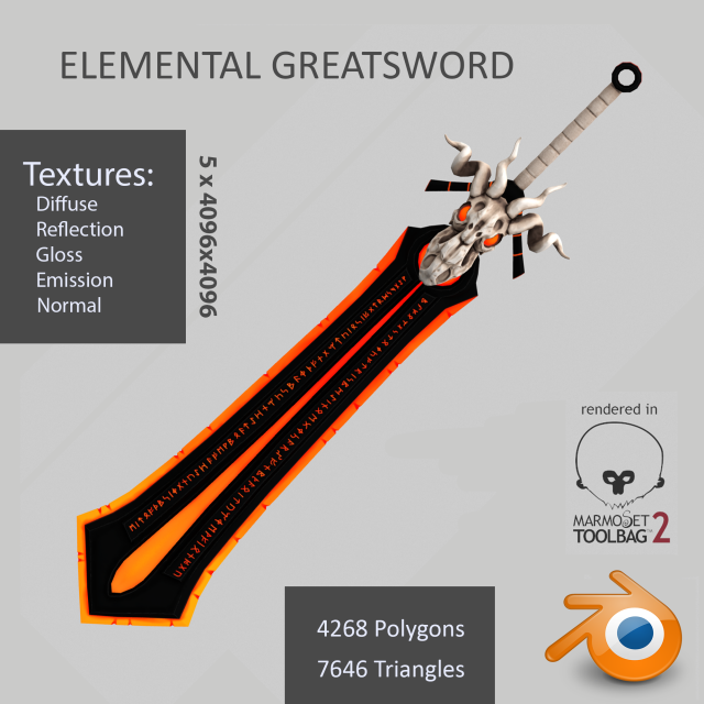 elemental greatsword 3D 模型 .c4d .max .obj .3ds .fbx .stl .blend 