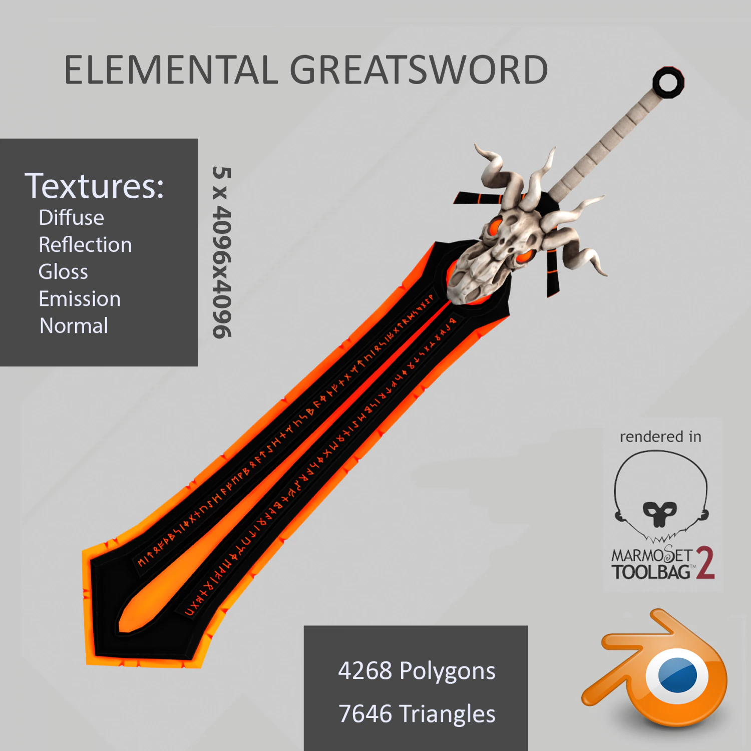 elemental greatsword 3D Model .c4d .max .obj .3ds .fbx .stl .blend 