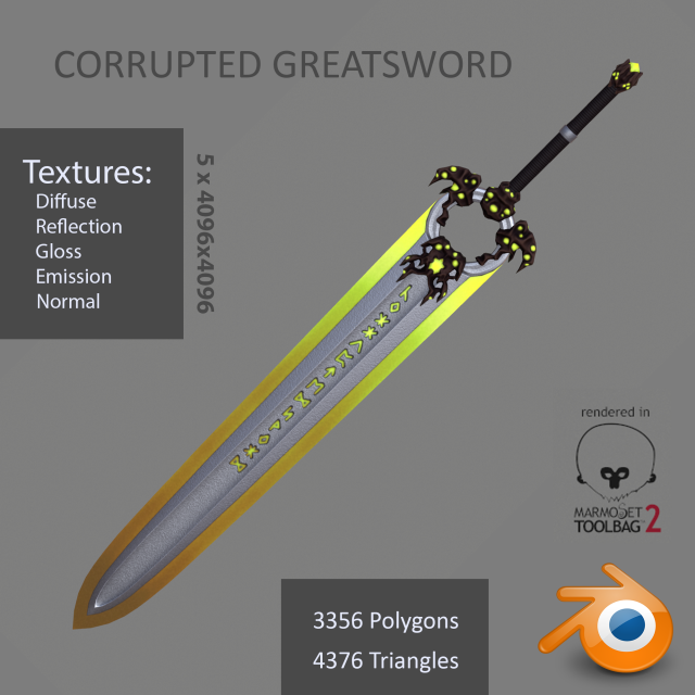 corrupted greatsword Model 3D .c4d .max .obj .3ds .fbx .stl .blend 