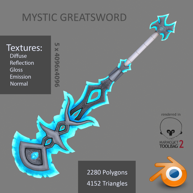 mystic greatsword 3D Model .c4d .max .obj .3ds .fbx .stl .blend 