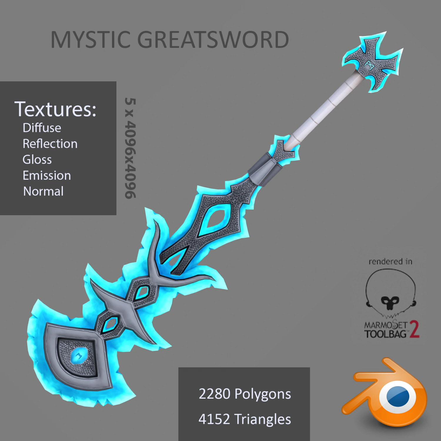 mystic greatsword 3D Model .c4d .max .obj .3ds .fbx .stl .blend 