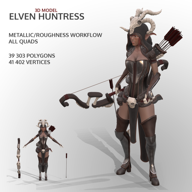 elven huntress Modelo 3D .c4d .max .obj .3ds .fbx .stl .blend 