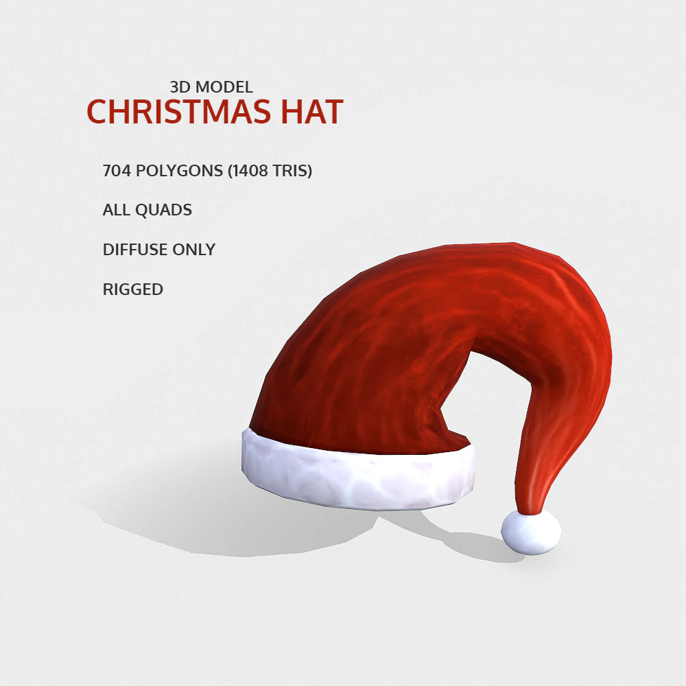 free hand-painted christmas hat 3D Model .c4d .max .obj .3ds .fbx .stl .blend
