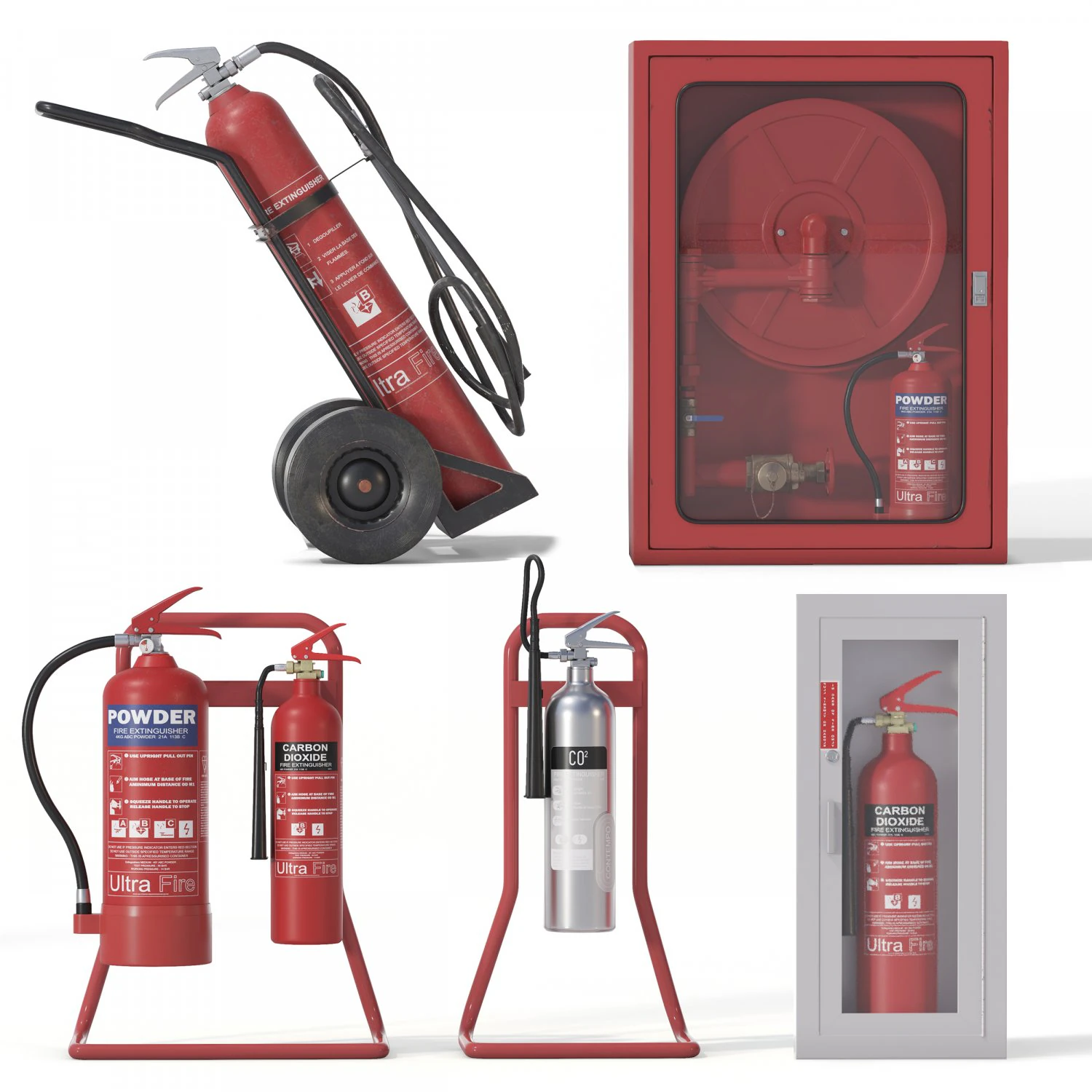 Fire Extinguishers Set 3D Model .c4d .max .obj .3ds .fbx .stl .blend 