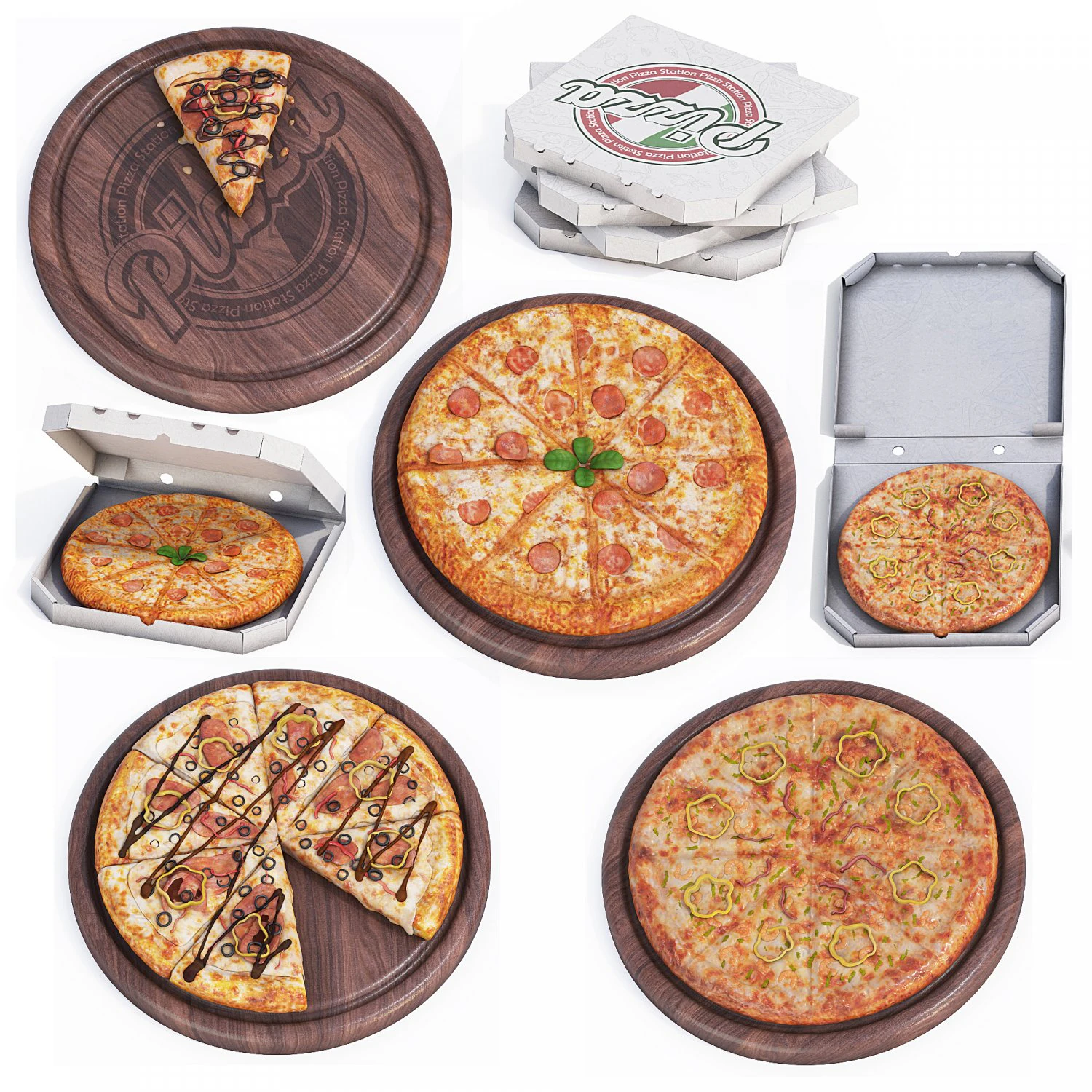 Italian Pizza Set 3D Model .c4d .max .obj .3ds .fbx .stl .blend 