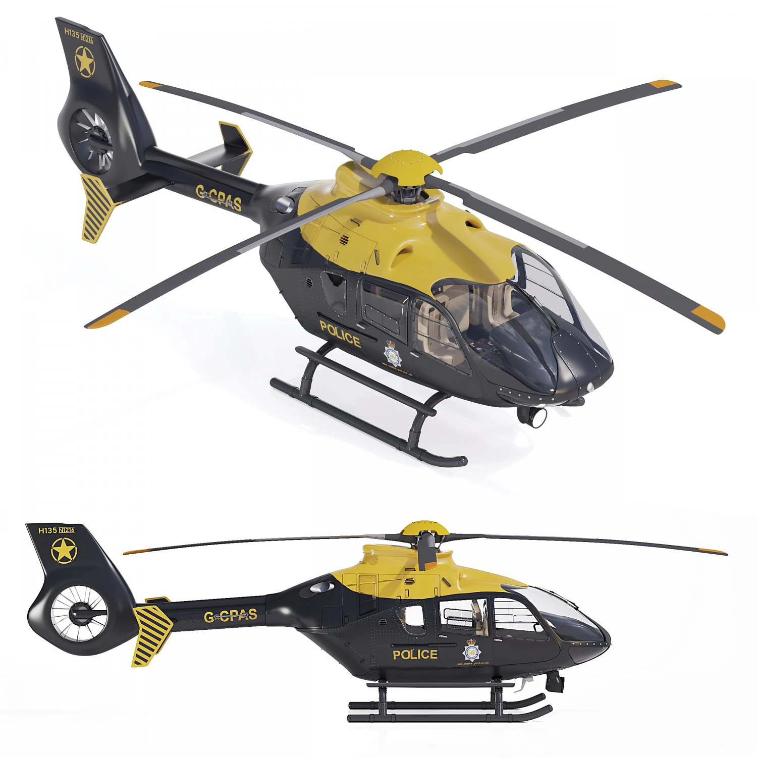 Airbus Helicopter H135 POLICE 3D Model .c4d .max .obj .3ds .fbx .stl .blend