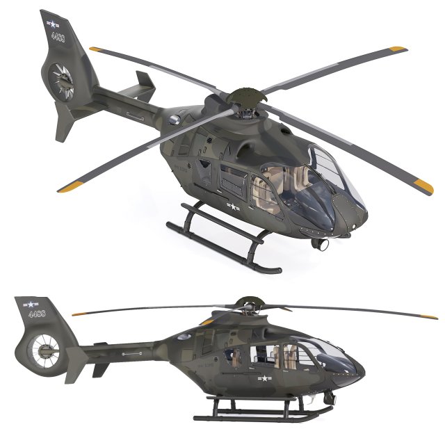 Airbus Helicopter H135 Military 3D Model .c4d .max .obj .3ds .fbx .stl .blend 