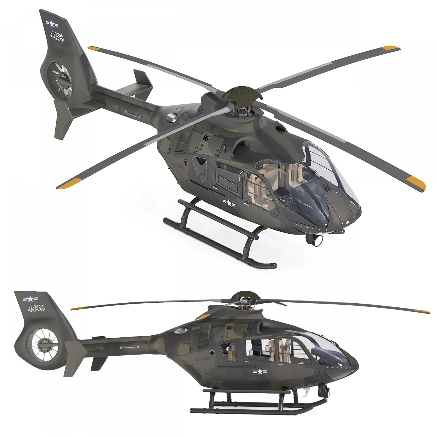 Airbus Helicopter H135 Military 3D Model .c4d .max .obj .3ds .fbx .stl .blend 