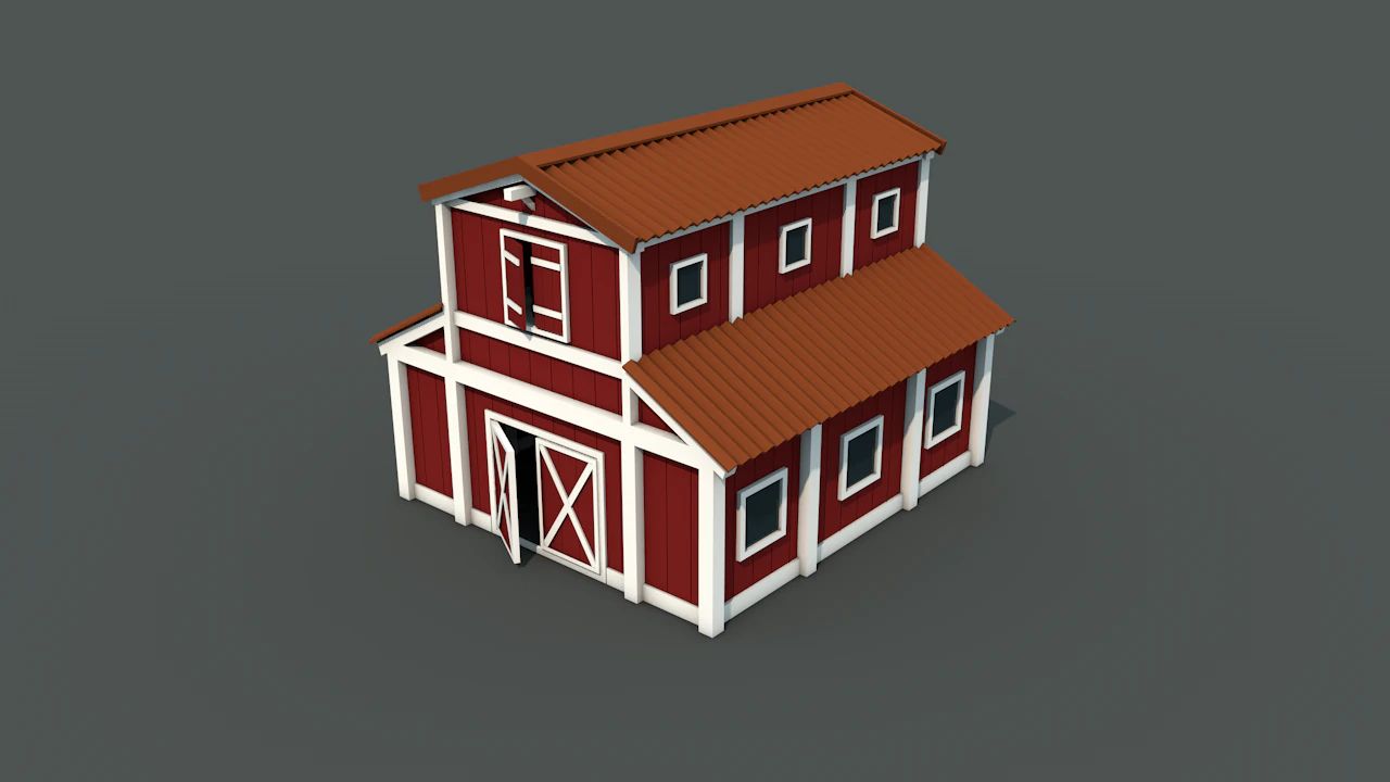 low poly barn 3D Model .c4d .max .obj .3ds .fbx .stl .blend 