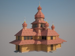 wooden church lowpoly 3D-Modell