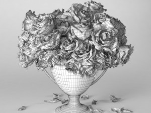 roses in vase 3D 模型