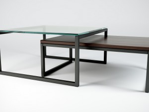 coffeetable set - glass and wood 3D Model