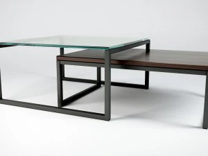 coffeetable set - glass and wood 3D Model
