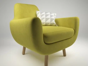 armchair jonah yellow with pillow 3D Model